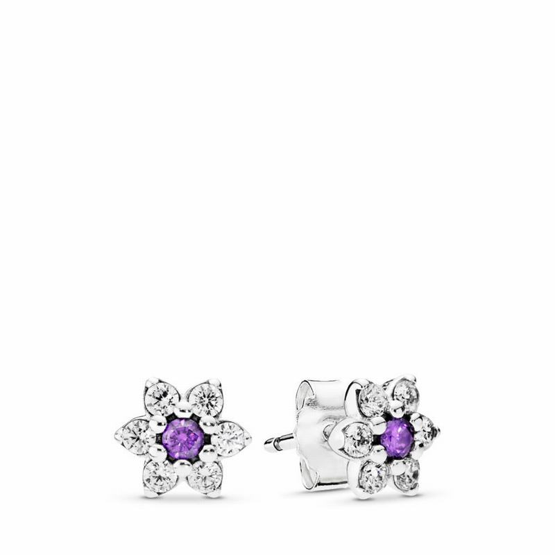 Pandora Forget Me Not Stud Earrings Ireland - Sterling Silver/Purple/Cubic Zirconia - 823057WIG